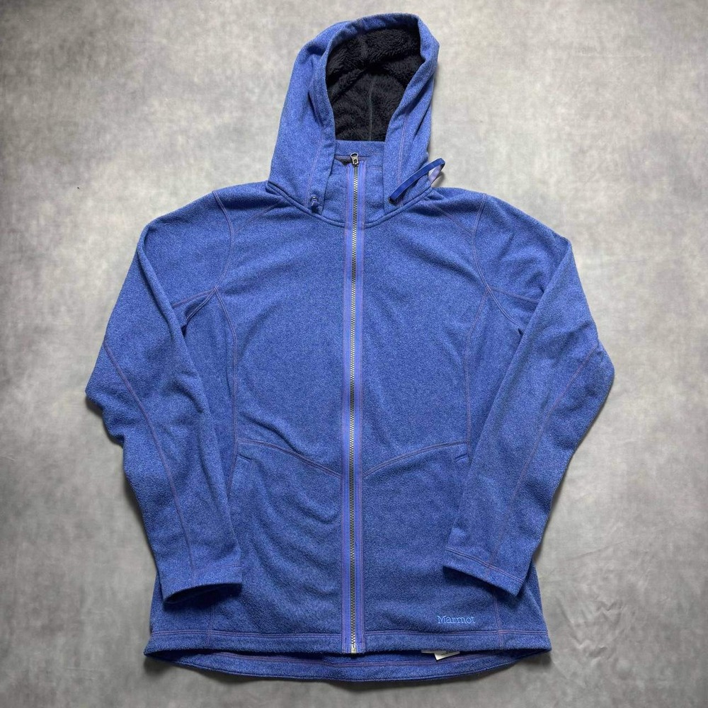 Marmot Fleece Hoodie Women XL Blue Good‎ Sherpa Lined Full Zip Outdoor Layer